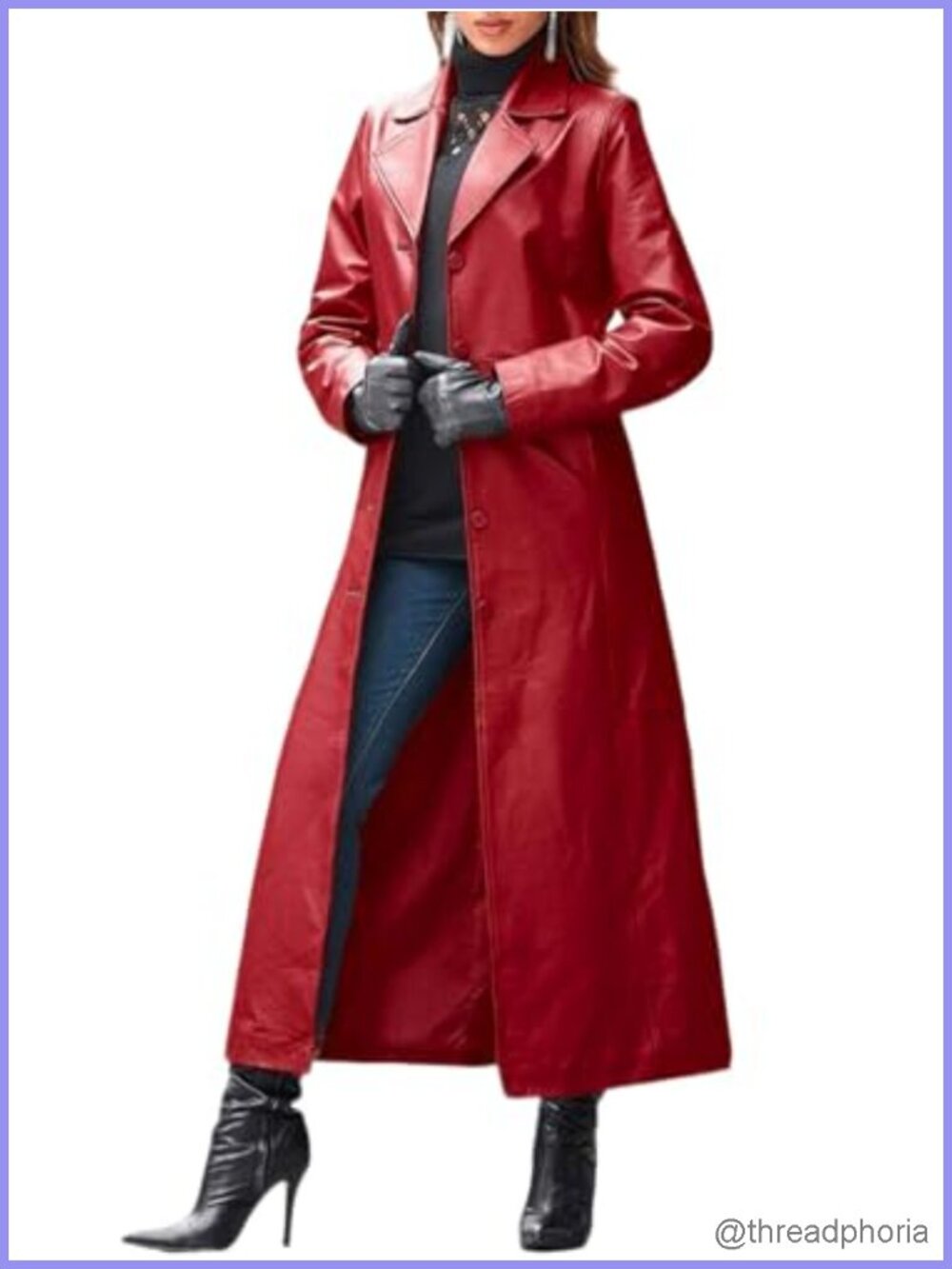 Faux Leather Trench Coat Classic Lapel Button Down Maxi Overcoat